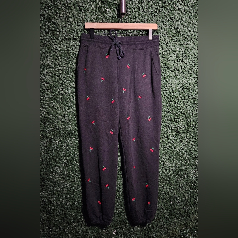 Lou & Grey Black Joggers with Red Cherry Embroidery